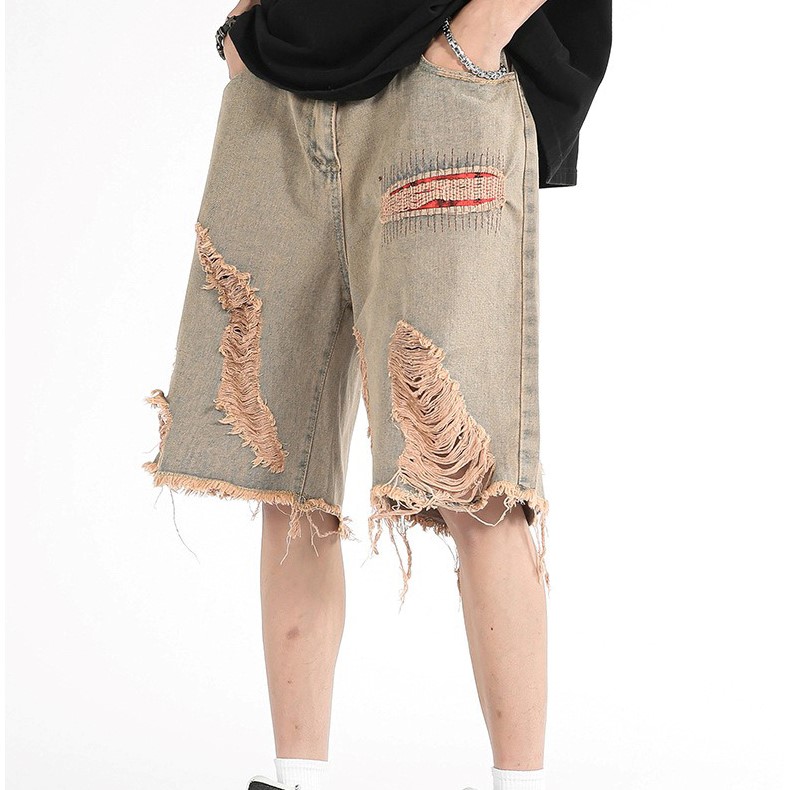 Custom 2024 High quality fashion Vintage Loose Denim Shorts with Distressed Men's Denim Shorts Ripped Design Men's Jeans
