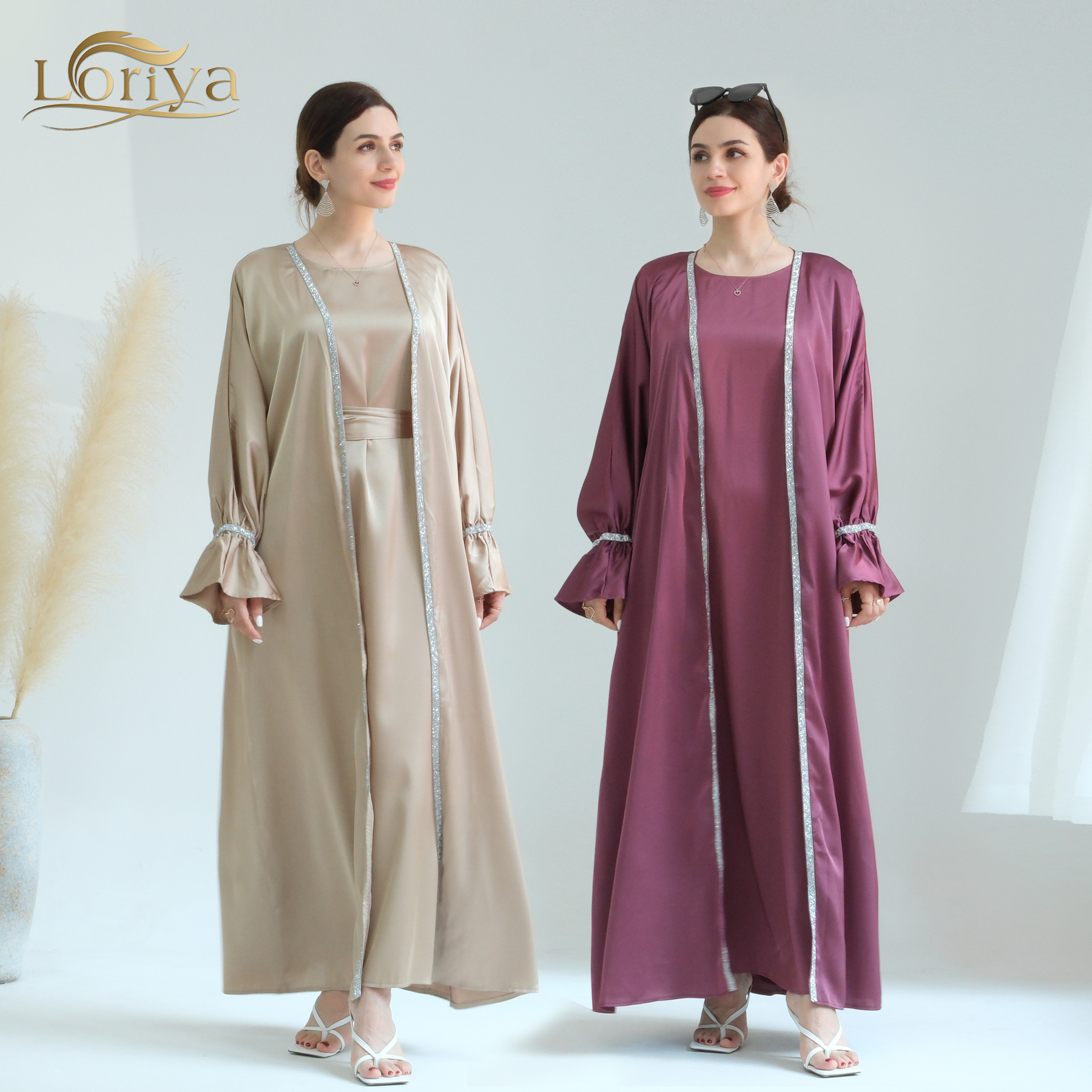 2023 Hot Selling Eid Women Muslim Dress Luxury Abaya Traditional Muslim Clothing Accessories Solid Color Modest Dresses 2 Piece 