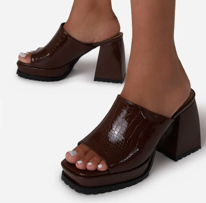 2023 new Spring Thick Heels One-sided Slippers PU Fashion Women's Shoes Heeled Sandals